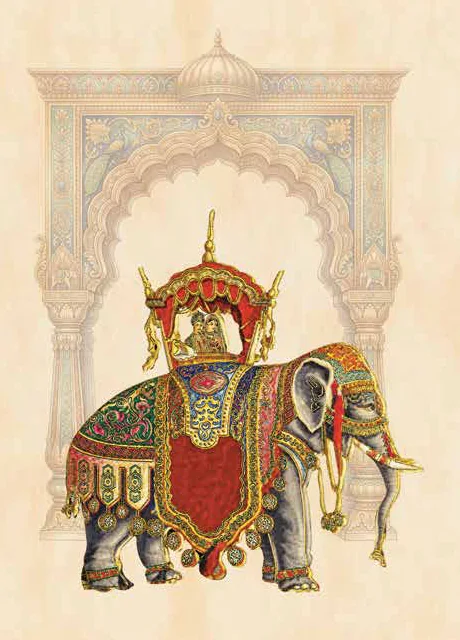 Hand-painted royal elephant with howdah from the invitation