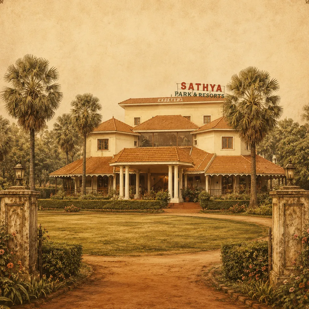 Sathya Park and Resorts — the venue, painted in vintage sepia